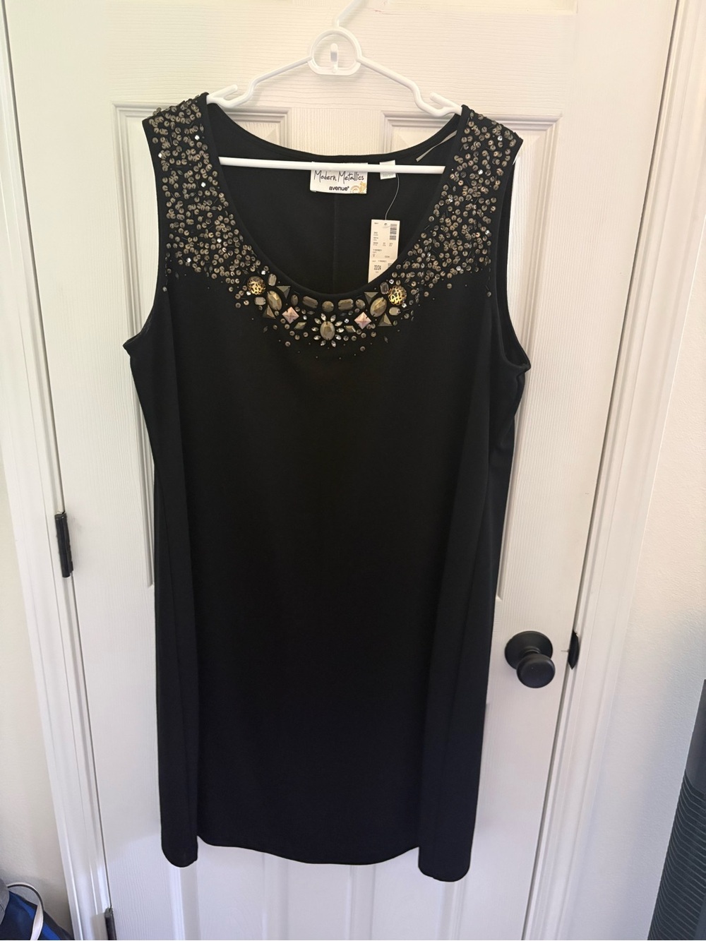 Avenue Black Sleeveless Mini Dress with Gold and Silver Embellished Neckline